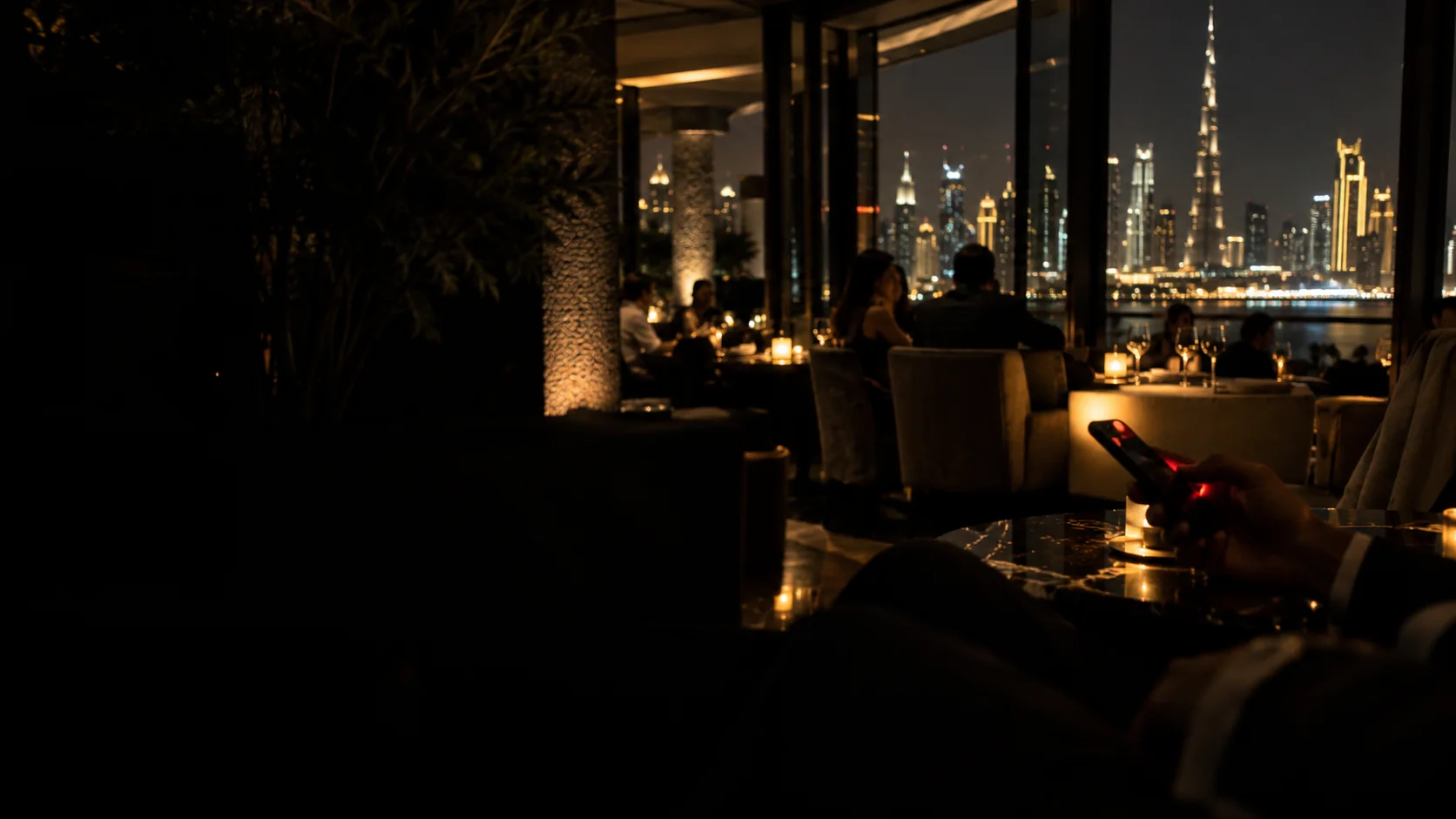 Guests at a Dubai lounge in the evening